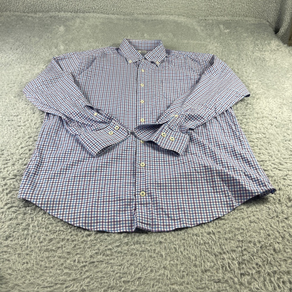 Peter Millar Mens Large Purple Blue Gingham Check Performance Button Down Shirt